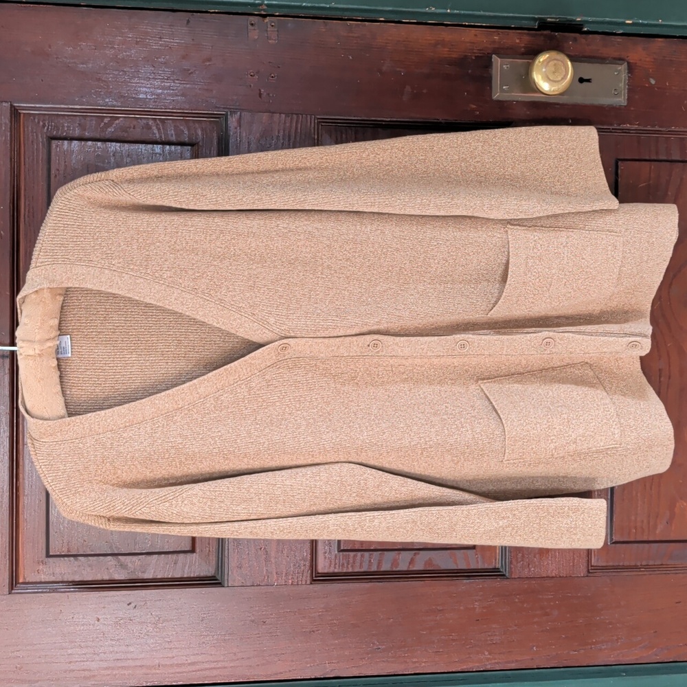 WinterSilks Silk and Cotton Cardigan Sweater Tan 90s Butter Mom size M